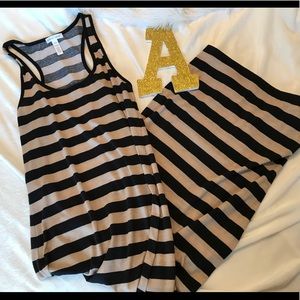 Tan and black striped maxi dress